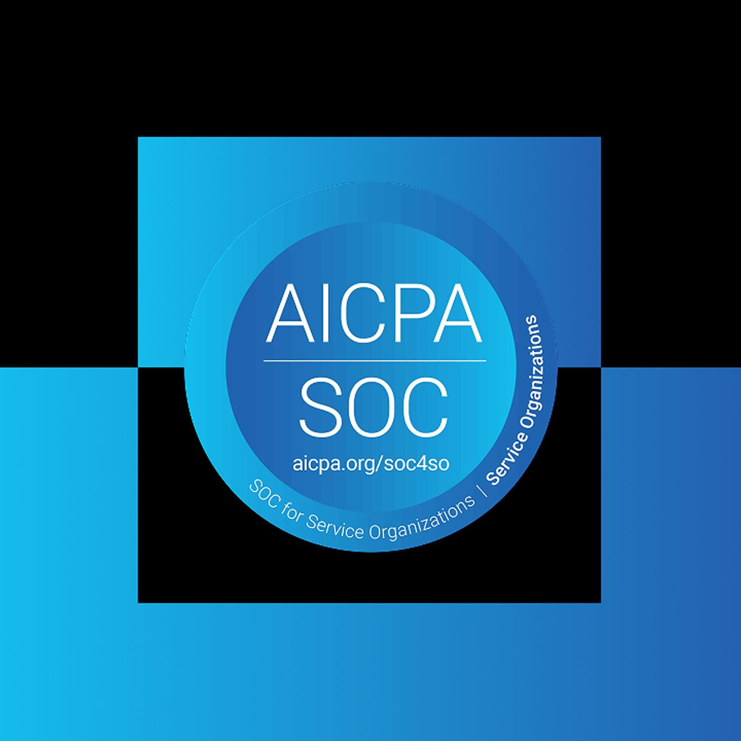 AICPA SOC badge on layered blue and black squares