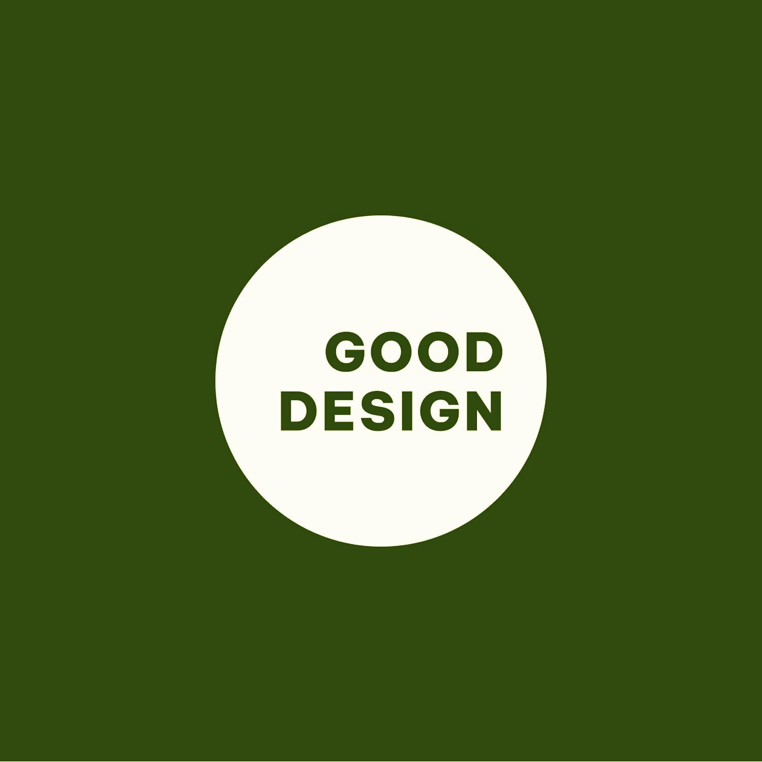 Good Design text inside a white circle on green