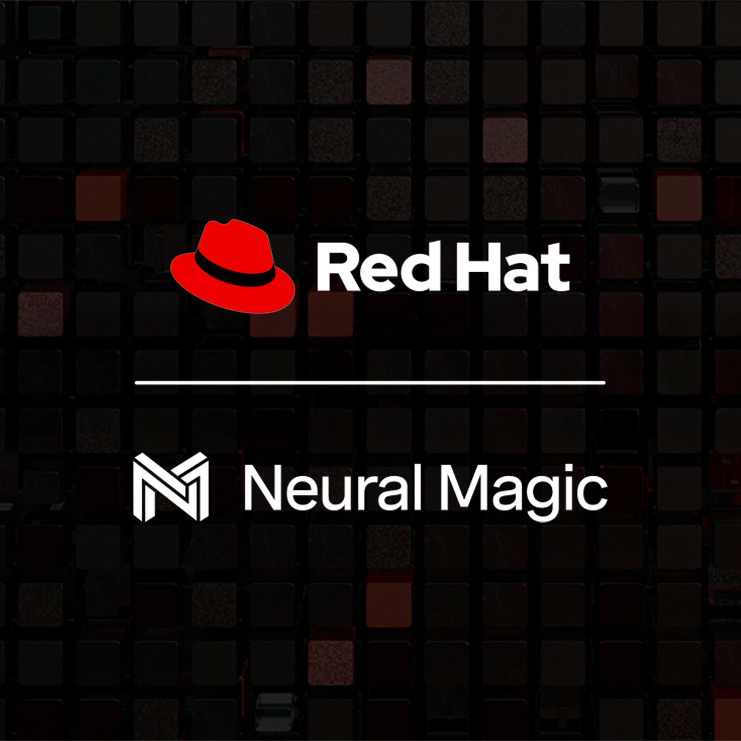 Red Hat and Neural Magic logos on a dark patterned background
