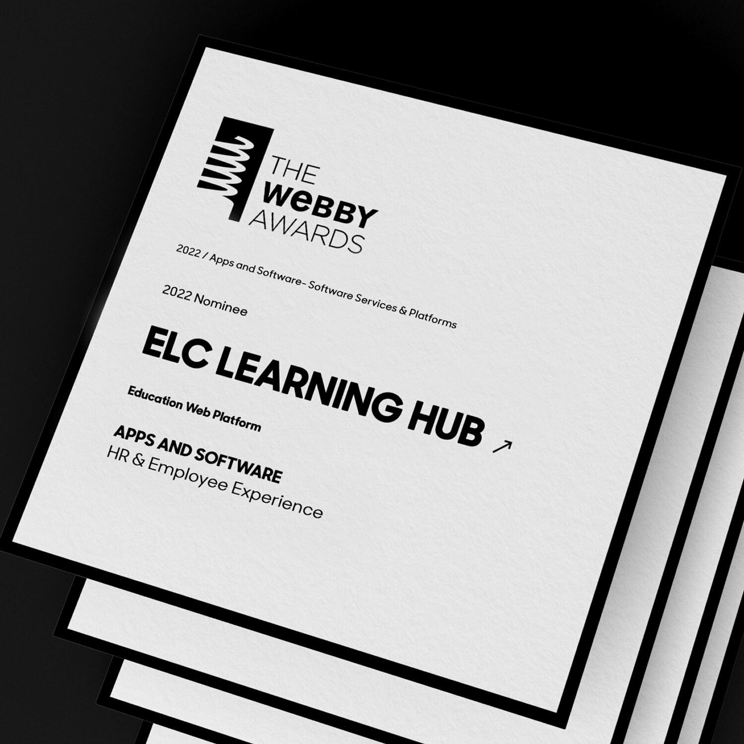 Webby Awards 2022 nominee certificate for ELC Learning Hub