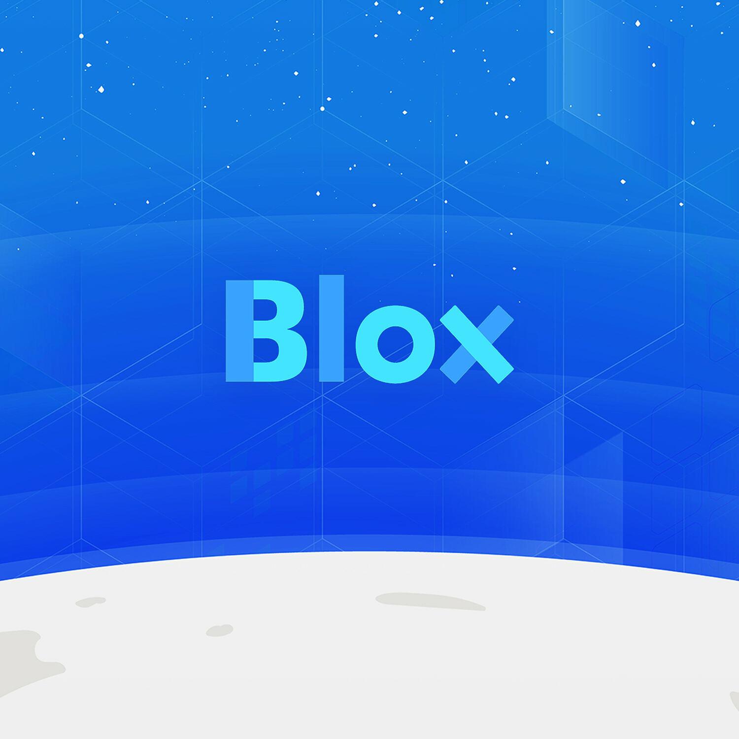 Blox logo on a blue space-themed background
