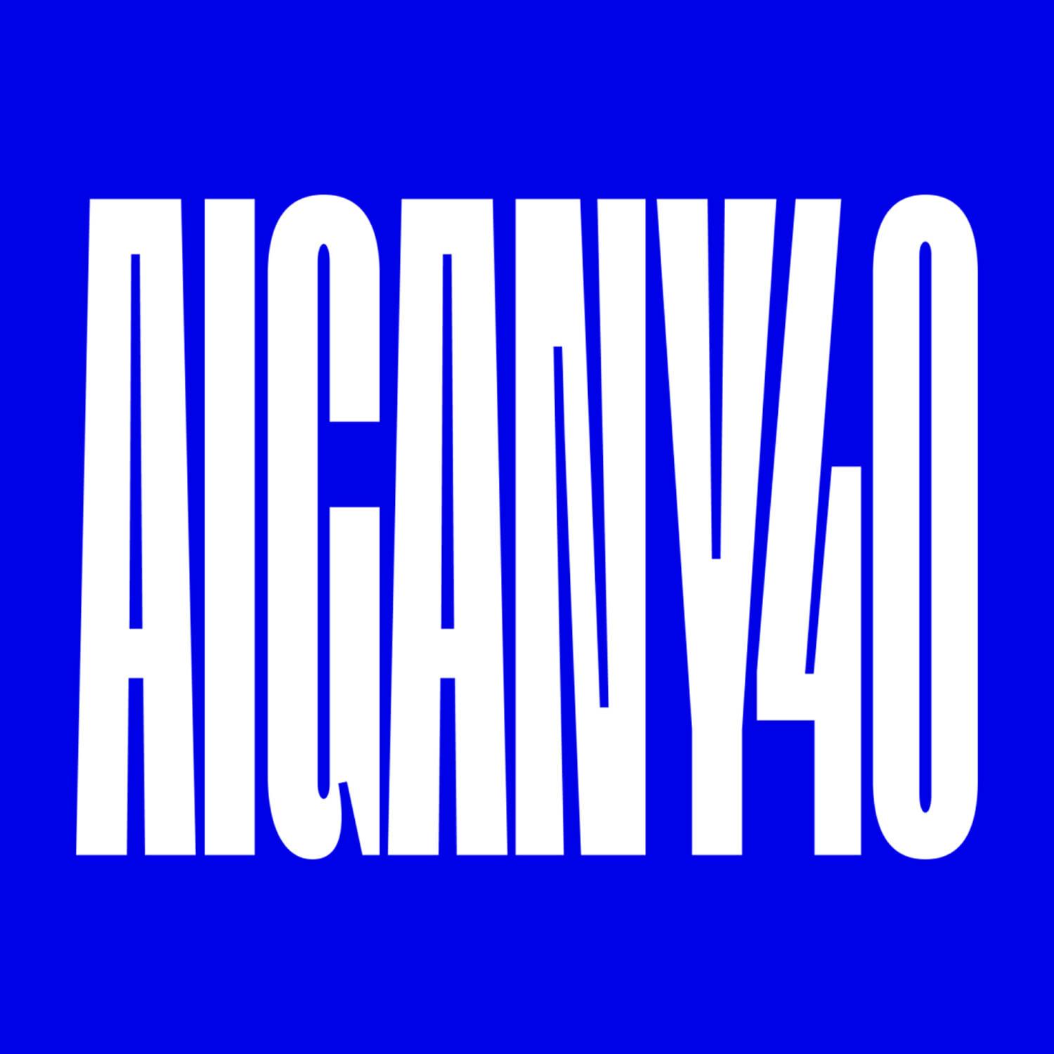 AIGA NY 40 white wordmark on blue background