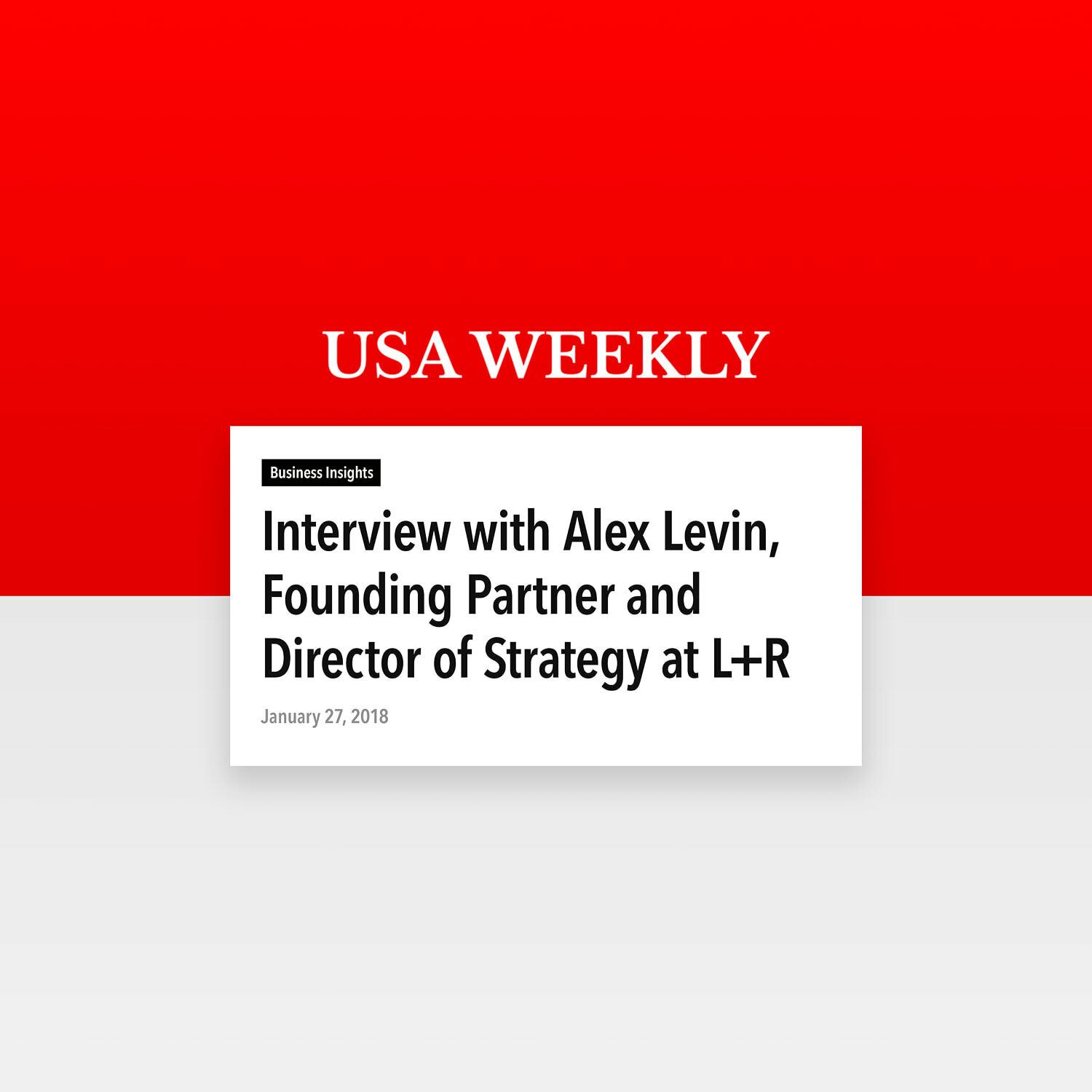 USA Weekly business insights interview headline card on red background