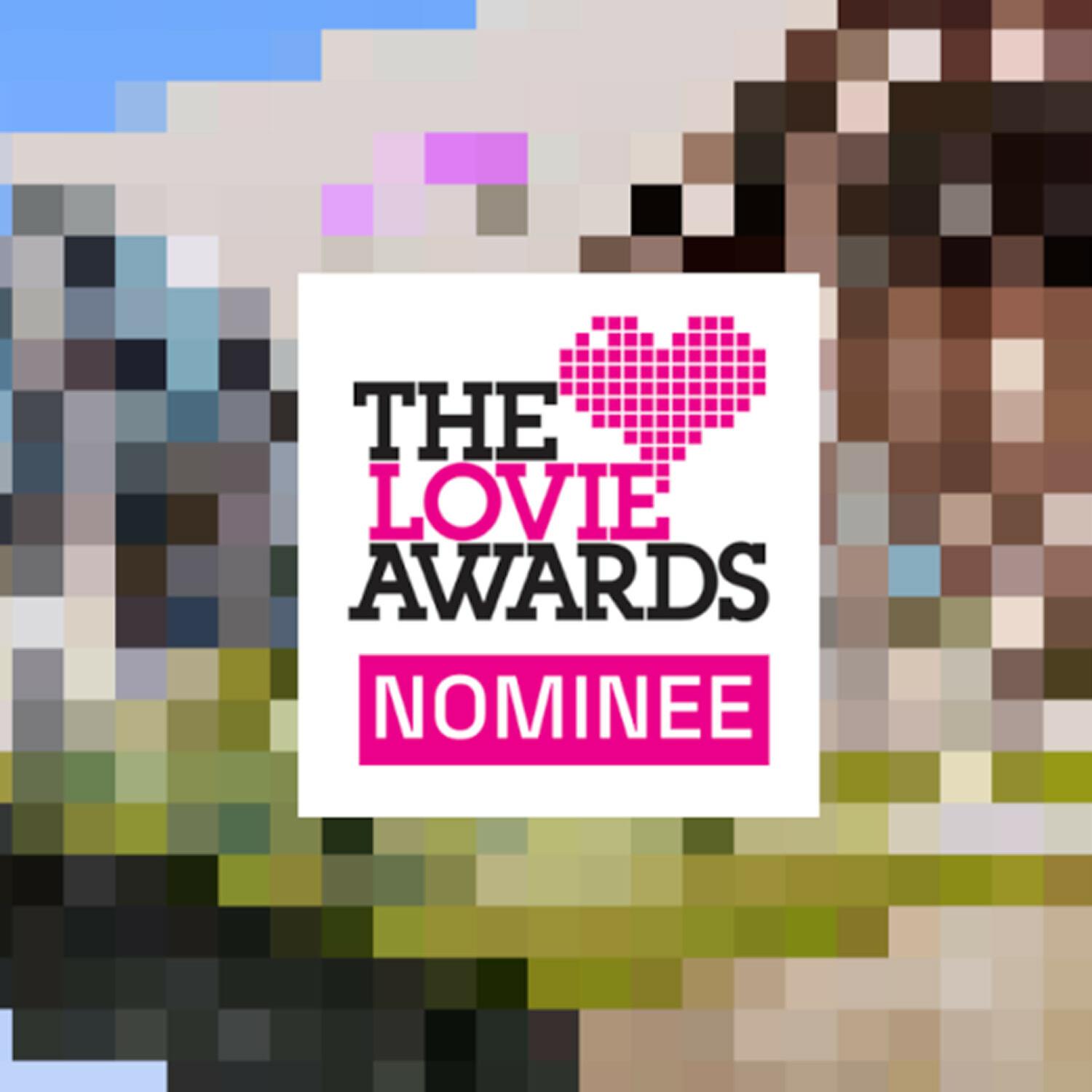 The Lovie Awards nominee logo over a pixelated background