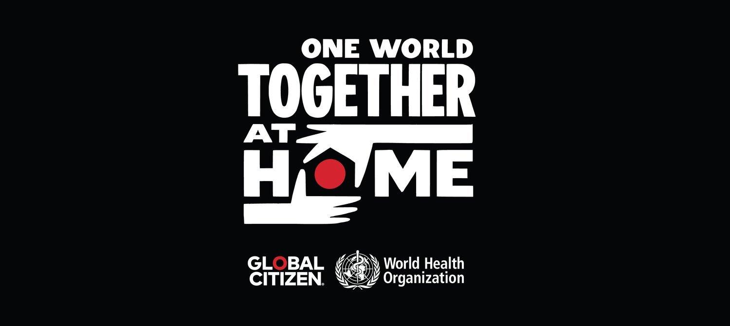 One World: Together At Home logo with Global Citizen and World Health Organization lockups